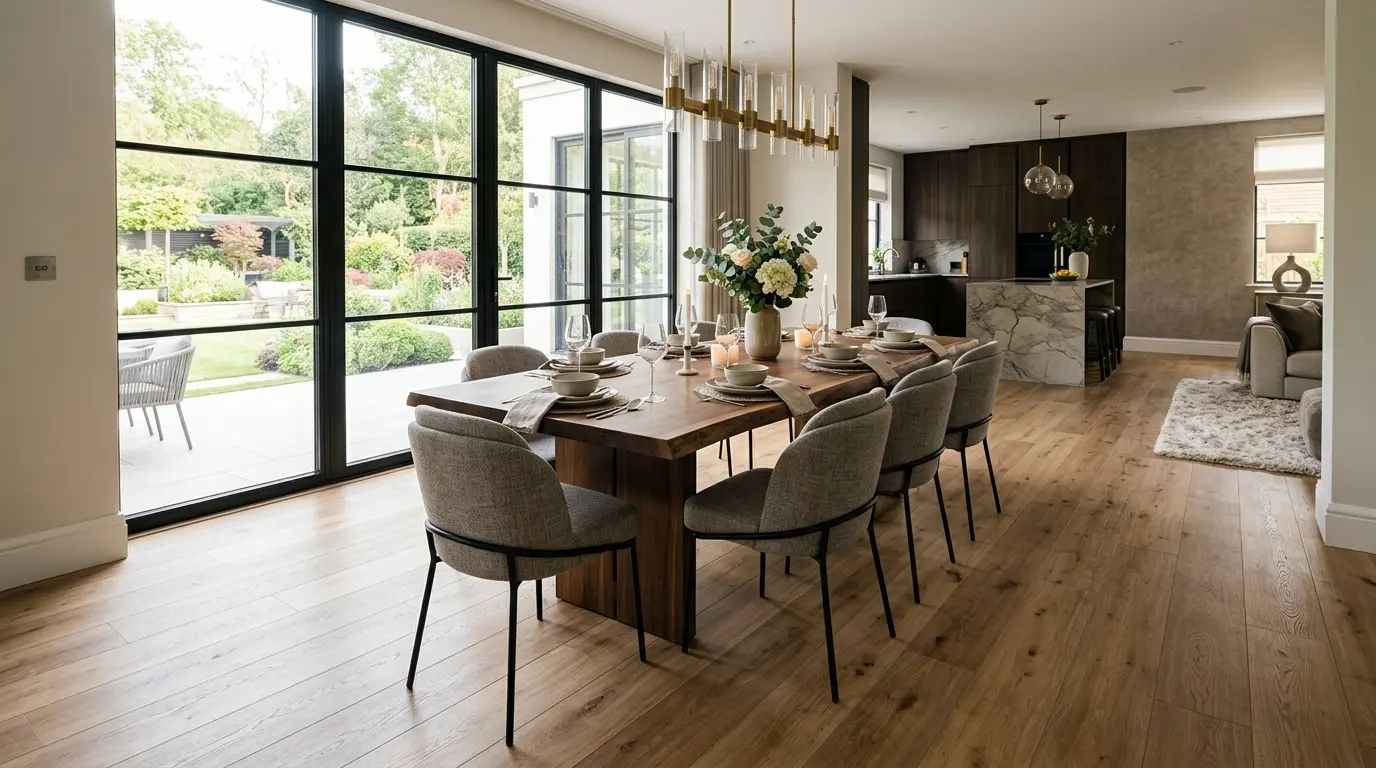 Laminate flooring installed in a residential dining space