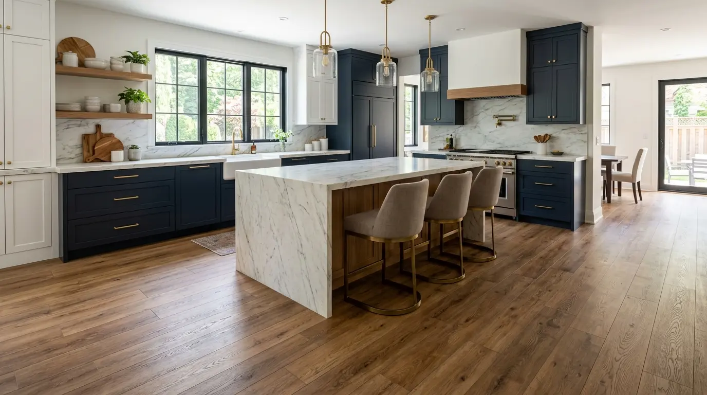 Hardwood flooring installation in a modern home interior
